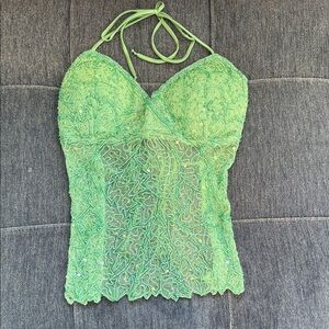 Green Lace Halter Top - size XS /S